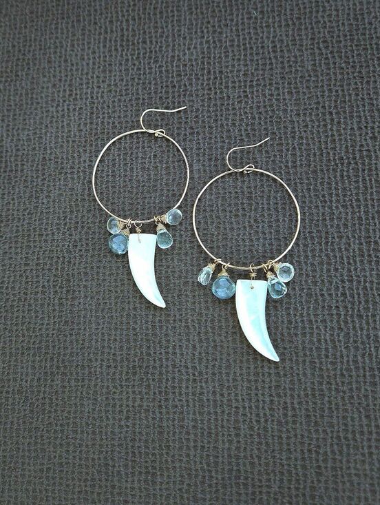 unknown maker Jewelry - Open Gold💛 Circle⭕️ Earrings with Mother of Pearl Horn📯 and Gemstones💎